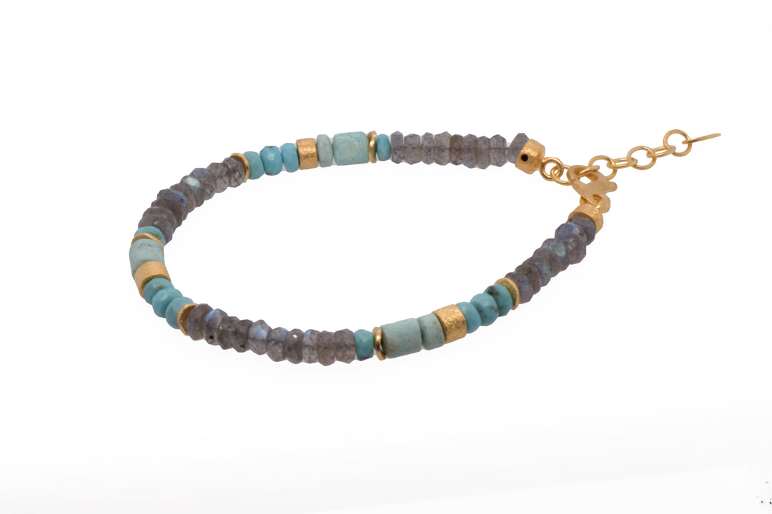 Turquoise, Labradorite and Chrysocolla 5mm Necklace and Bracelet 24K Fair Trade Gold Vermeil Bracelet