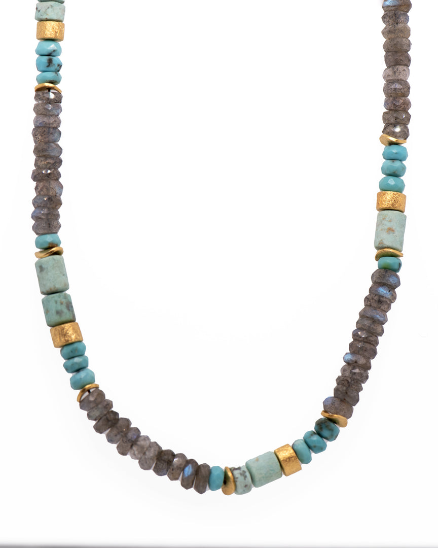 Turquoise, Labradorite and Chrysoprase Necklace 5mm 24K Fair Trade Gold Vermeil