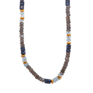 Polished Dumortierite, Sky Blue Topaz and Labradorite 5mm Necklace 24K Fair Trade Gold Vermeil