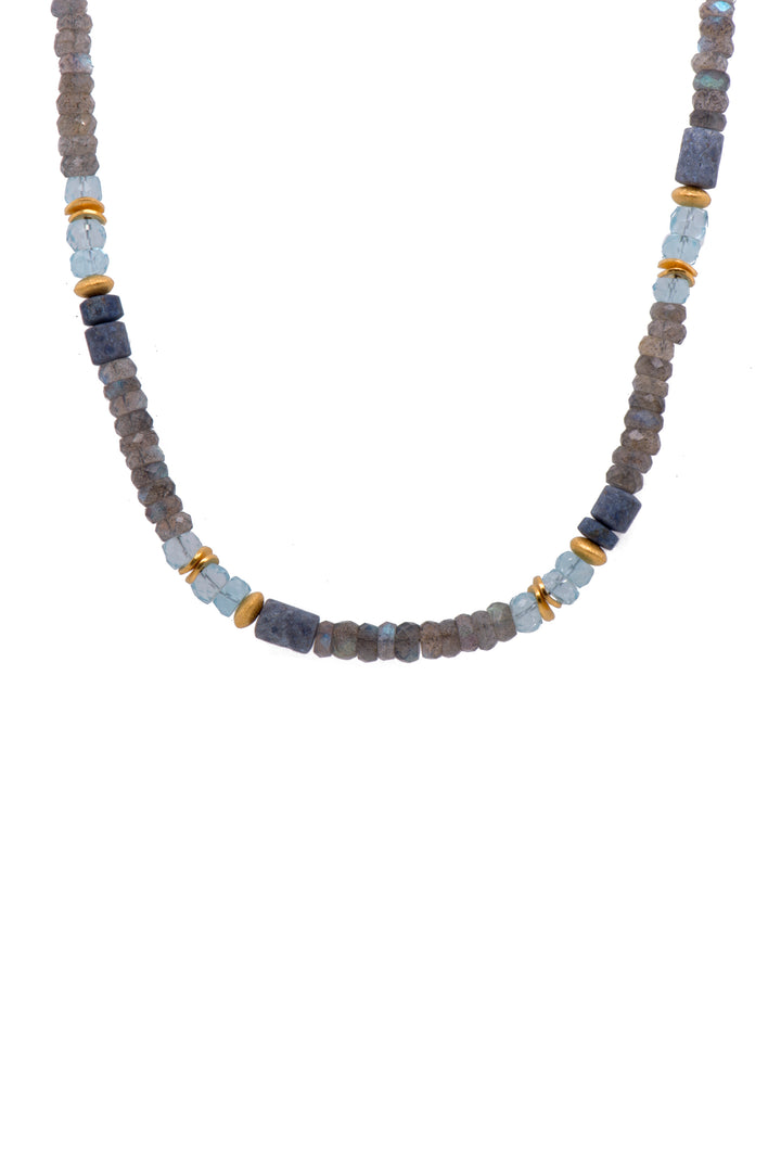 Dumortierite, Sky Blue Topaz, Labradorite Bracelet and Necklace 24K Fair Trade Gold Vermeil Necklace