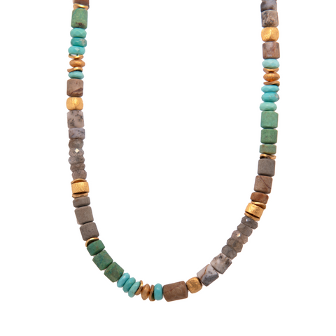 Labradorite, Chrysocolla, Jasper, Dendrite, Agate 5mm Necklace 24K Fair Trade Gold Vermeil