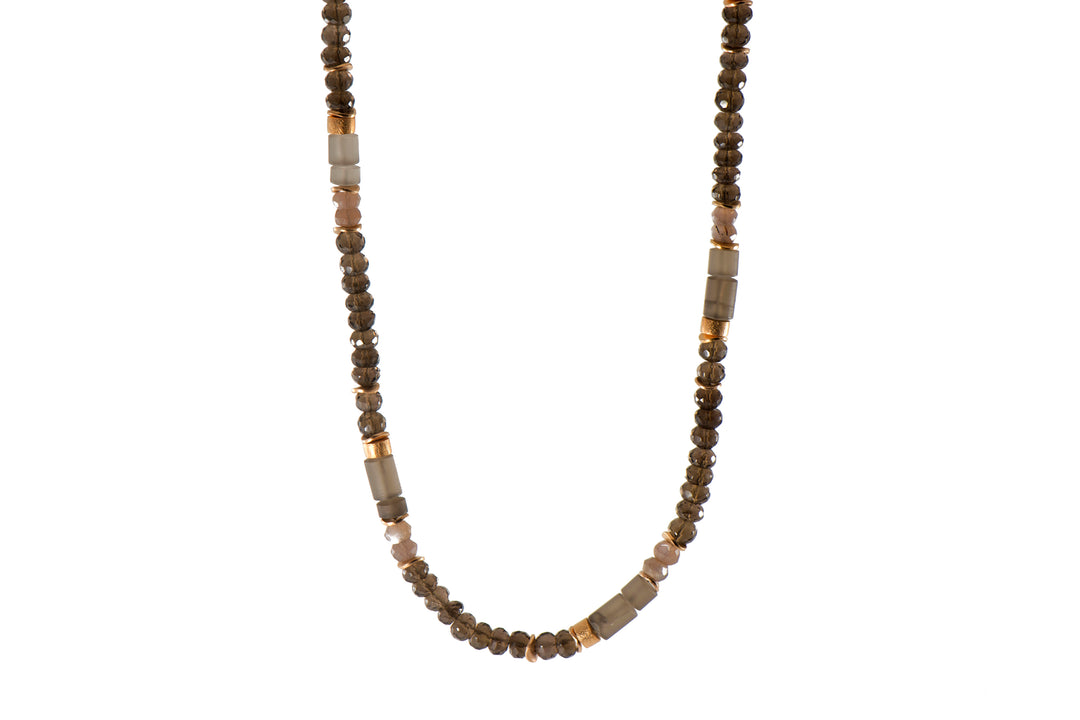 Smoky Quartz 5mm Bracelet and Necklace with Fair Trade 24K Gold Vermeil Necklace