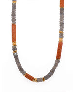 Load image into Gallery viewer, Coral and Labradorite Necklace 5mm 24K Fair Trade Gold Vermeil