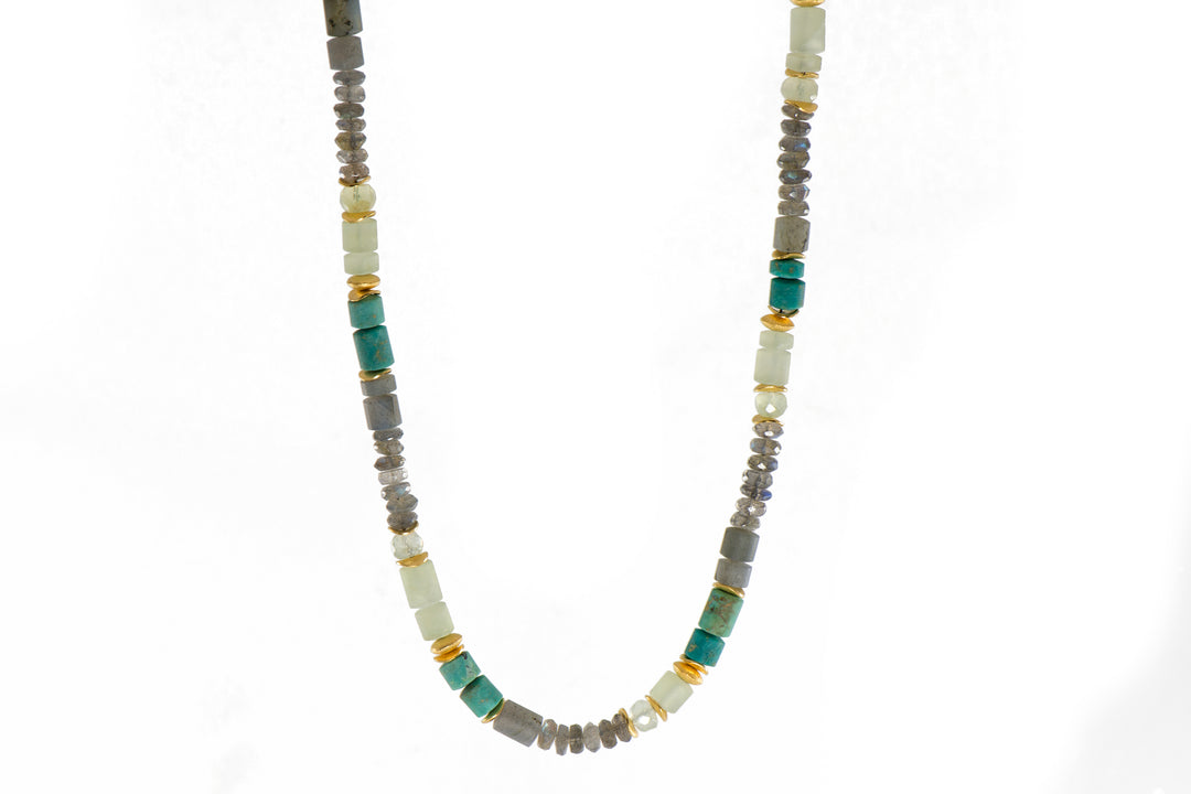 Labradorite, Chrysocolla & Prehnite Necklace 24K Fair Trade Gold Vermeil