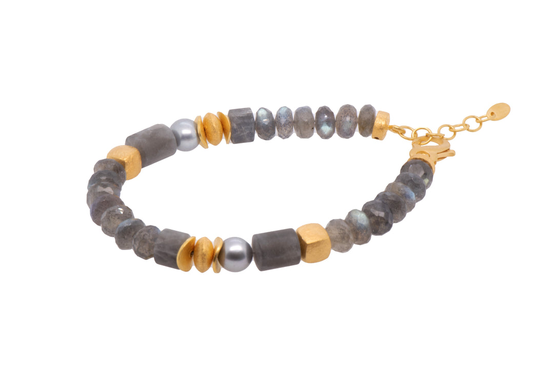 Labradorite and Grey Pearl Bracelet and Necklace 24K Fair Trade Gold Vermeil Bracelet