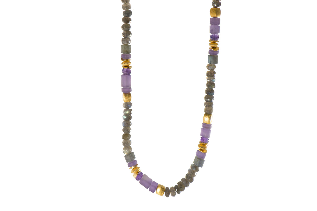 Amethyst and Labradorite 8 mm Necklace and Bracelet with 24K Fair Trade Gold Vermeil Necklace