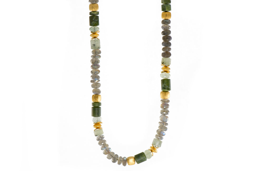 Prehnite and Labradorite Necklace 8mm 24K Fair Trade Gold Vermeil