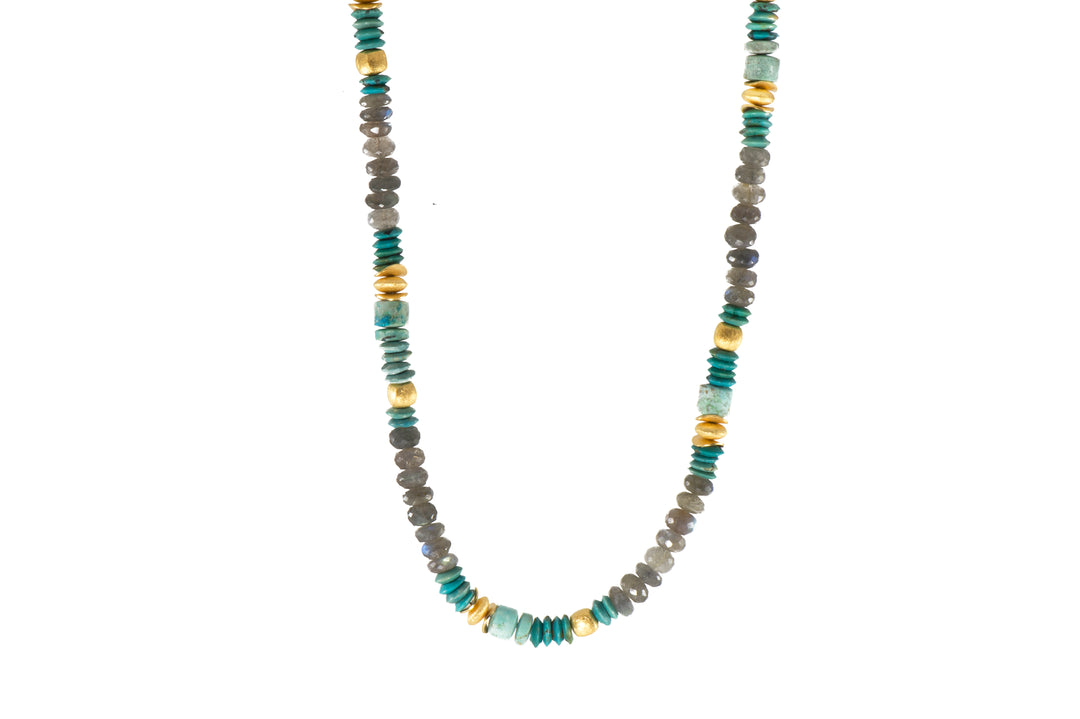 Turquoise, Labradorite, and Chrysocolla 8mm Jewelry Set with 24K Fair Trade Gold Vermeil Necklace
