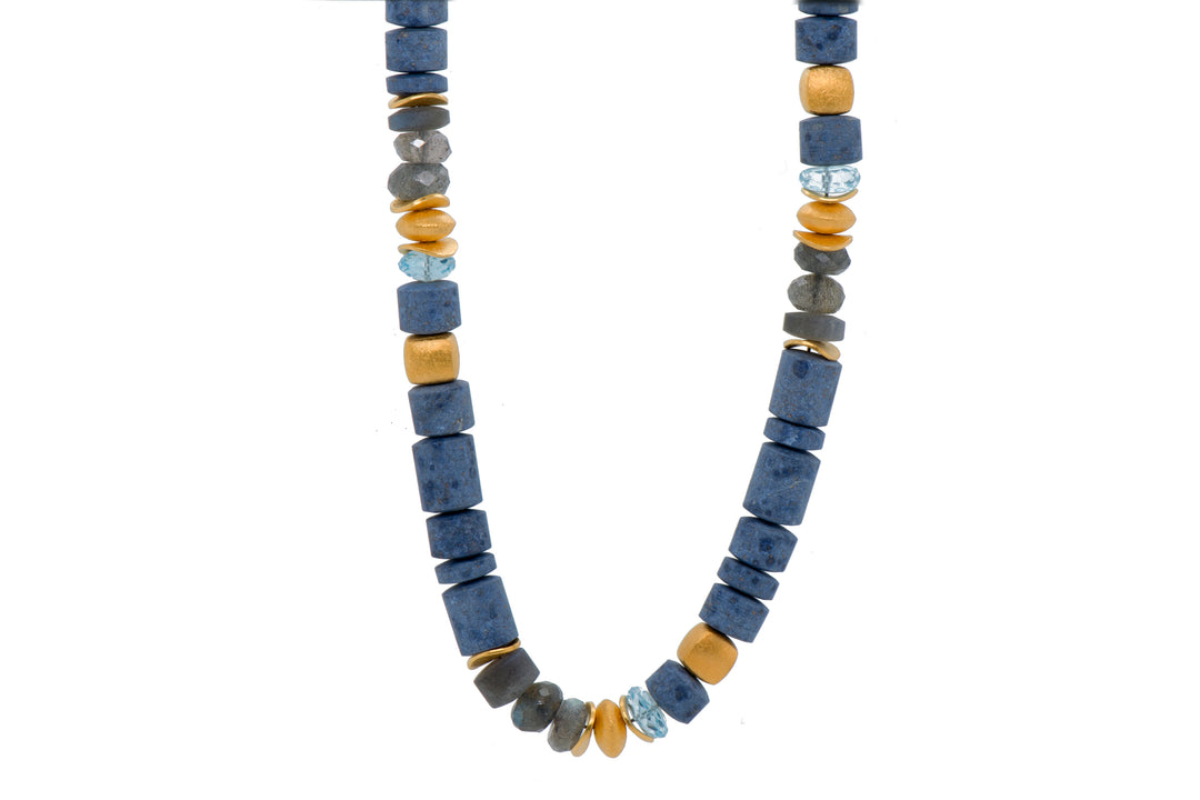 Dumortierite, Sky Blue Topaz, Labradorite 8mm Necklace 24K Fair Trade Gold Vermeil