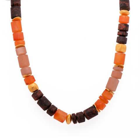 Carnelian, Peach Moonstone and Magahoni Obsidian 8mm Necklace 24K Fair Trade Gold Vermeil