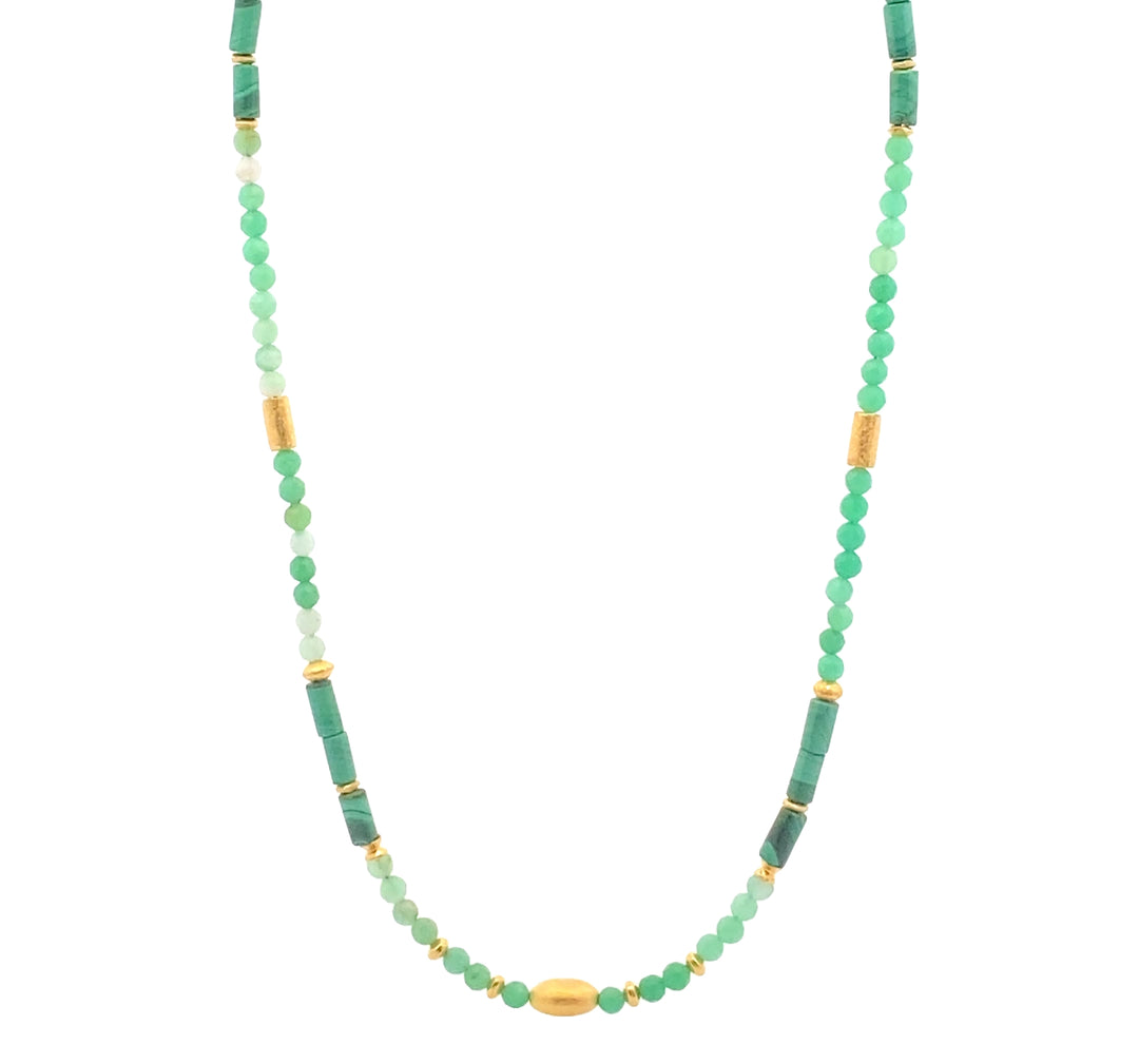Chrysoprase and Malachite 3MM Necklace 24K Gold Vermeil