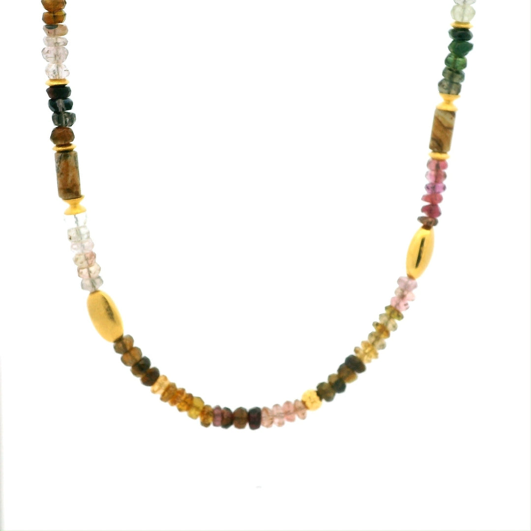 Multi Tourmaline 4MM Beaded Necklace 24K Gold Vermeil