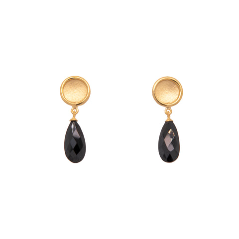Sun Black Spinel Faceted Drop Stone Earrings 24K Gold Vermeil