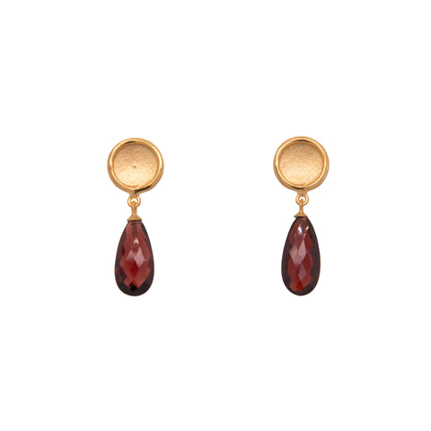 Sun Drop Stone Garnet Faceted Earrings 24K Gold Vermeil