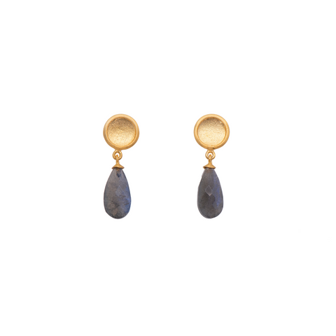 Sun Drop Stone Labradorite Faceted Earrings 24K Gold Vermeil