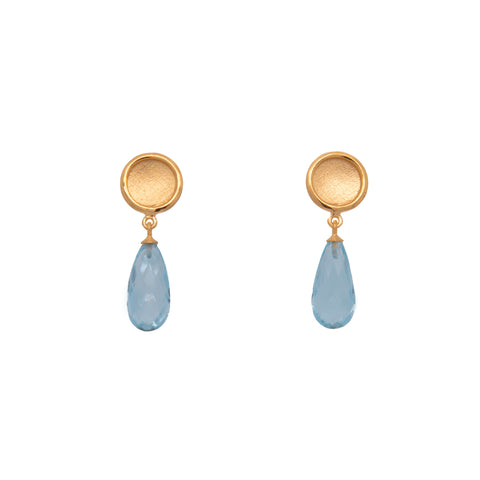 Sun Sky Blue Topaz Faceted Drop Stone Earrings 24K Gold Vermeil