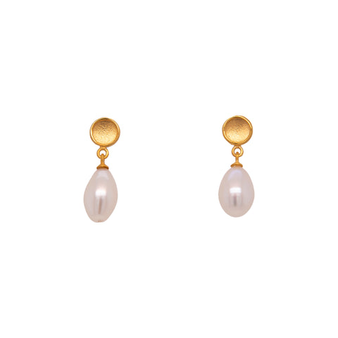 Sun Drop Stone Pearl Earrings 24K Gold Vermeil