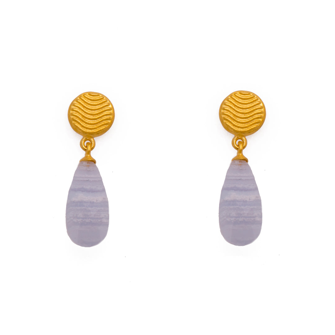 Serenity Teardrop Earrings 24K Gold Vermeil Striped Chalcedony