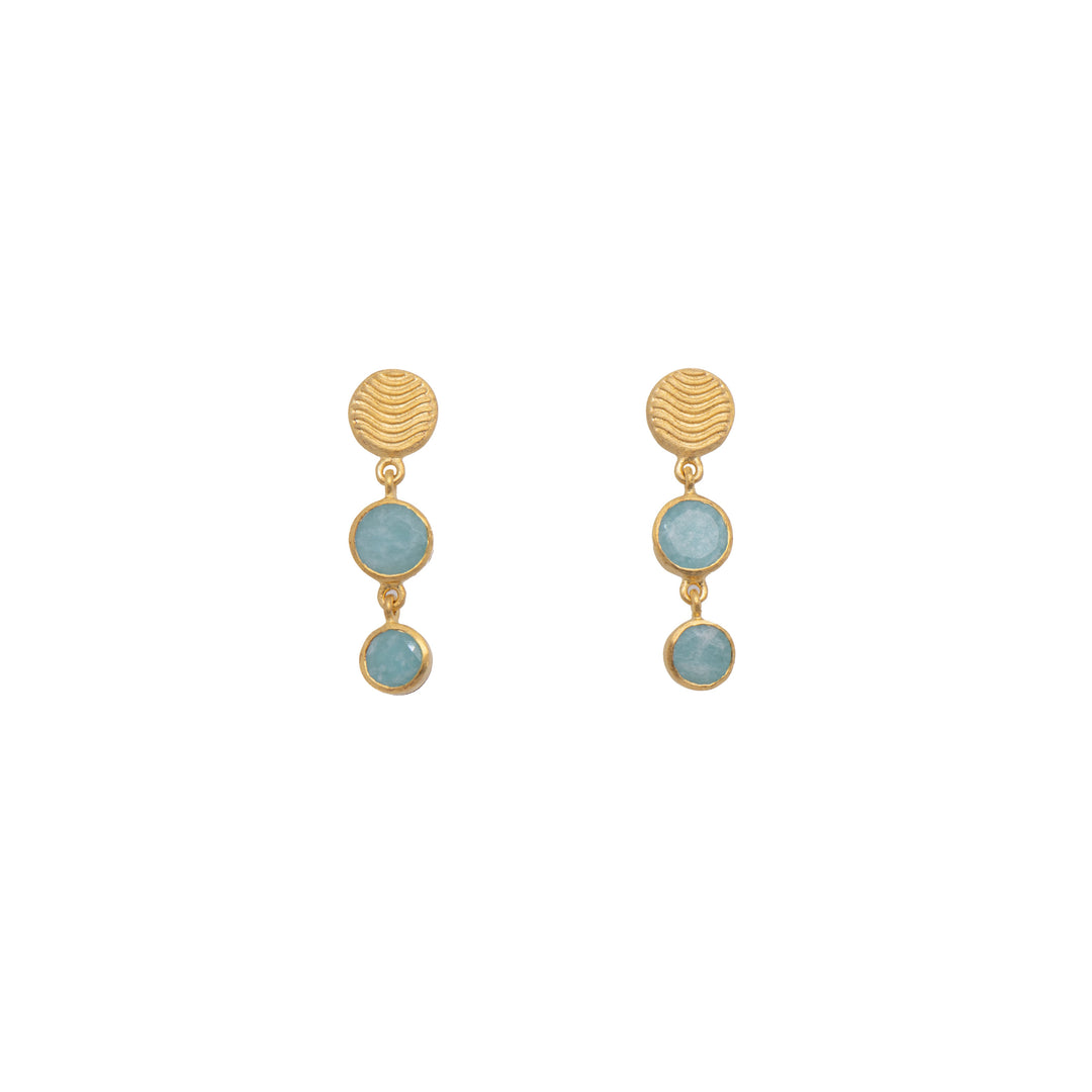 Serenity 2 Bezel Drop Earrings 24K Gold Vermeil Amazonite
