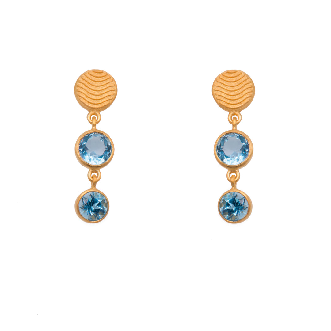 Serenity 2 Bezel Drop Earrings 24K Gold Vermeil Sky Blue Topaz