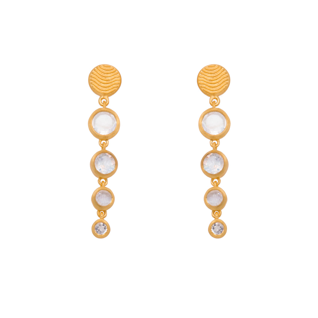 Serenity 4 Bezel Drop Earrings 24K Gold Vermeil Rainbow Moonstone