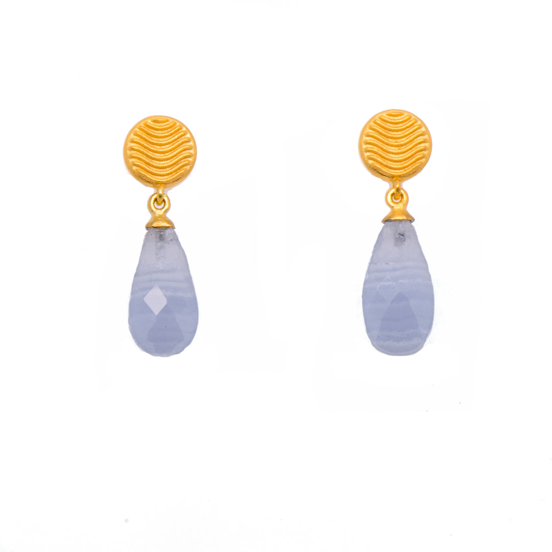 Serenity Drop Necklace 24K Gold Vermeil with Chalcedony and Pearl Striped Chalcedony