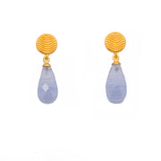 Serenity Drop Necklace 24K Gold Vermeil with Chalcedony and Pearl Striped Chalcedony