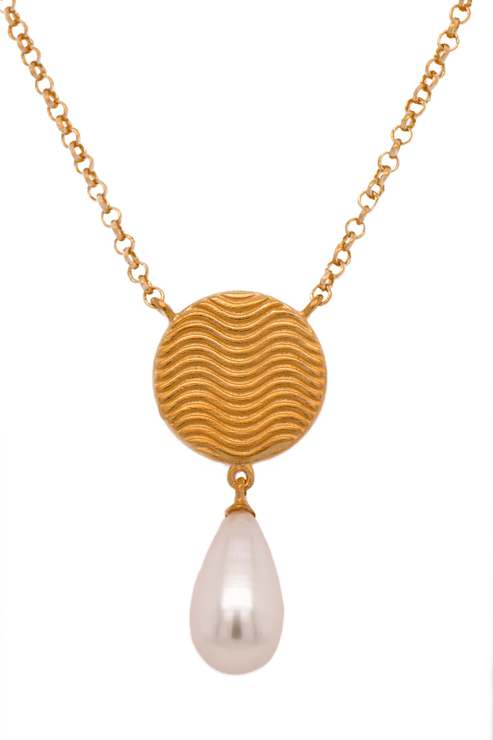 Serenity Drop Necklace 24K Gold Vermeil with Chalcedony and Pearl Pearl