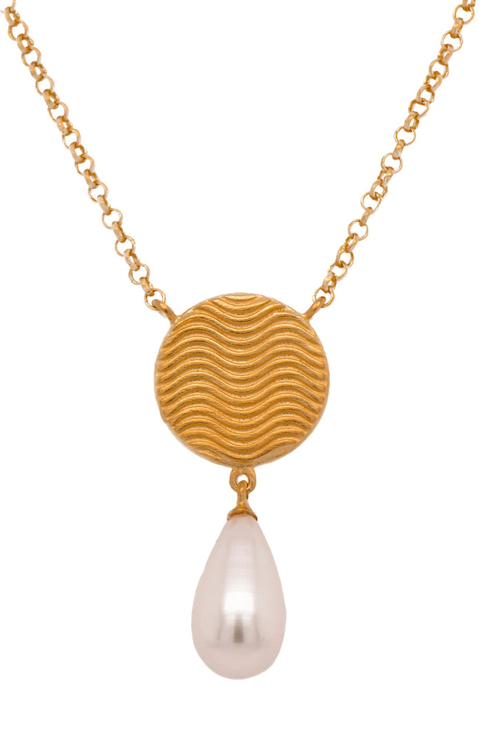Serenity Drop Necklace 24K Gold Vermeil with Chalcedony and Pearl