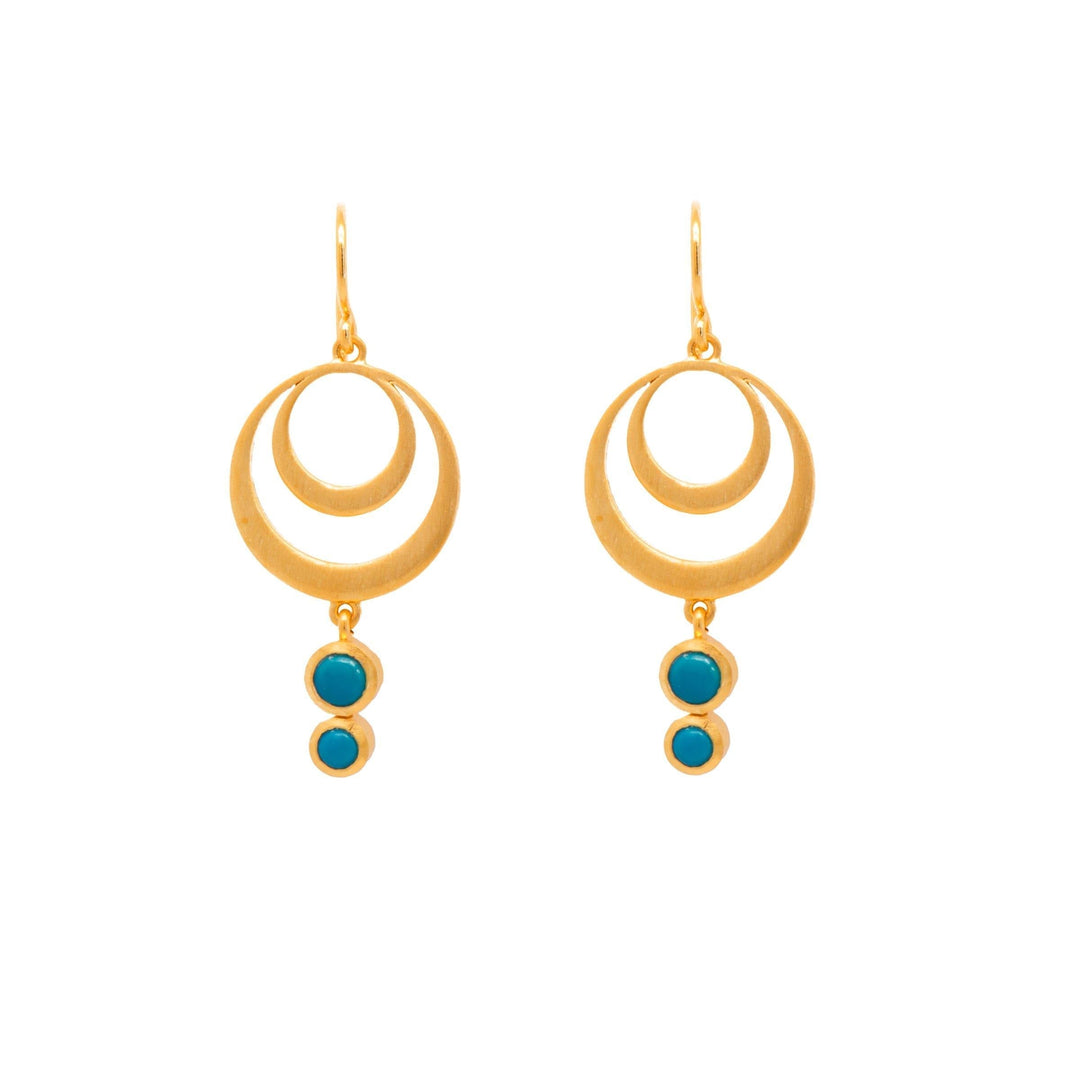 STRENGTH DOUBLE CIRCLE TURQUOISE WIRE EARRINGS 24K GOLD VERMEIL - Joyla Jewelry