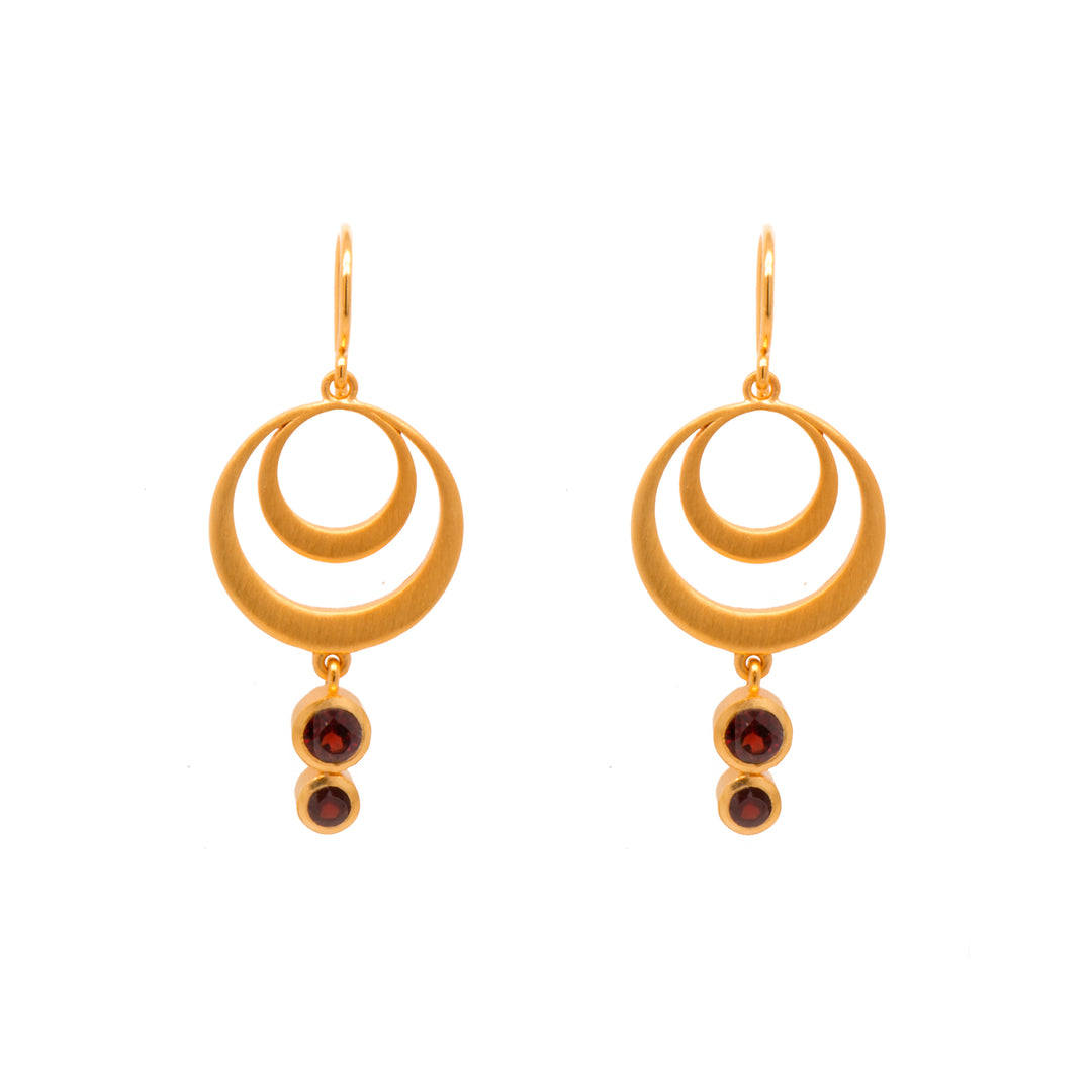 Strength Double Circle Wire Earrings 24K Gold Vermeil in Various Gemstones Garnet