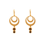 Load image into Gallery viewer, STRENGTH DOUBLE CIRCLE SMOKY QUARTZ WIRE EARRINGS 24K GOLD VERMEIL - Joyla Jewelry