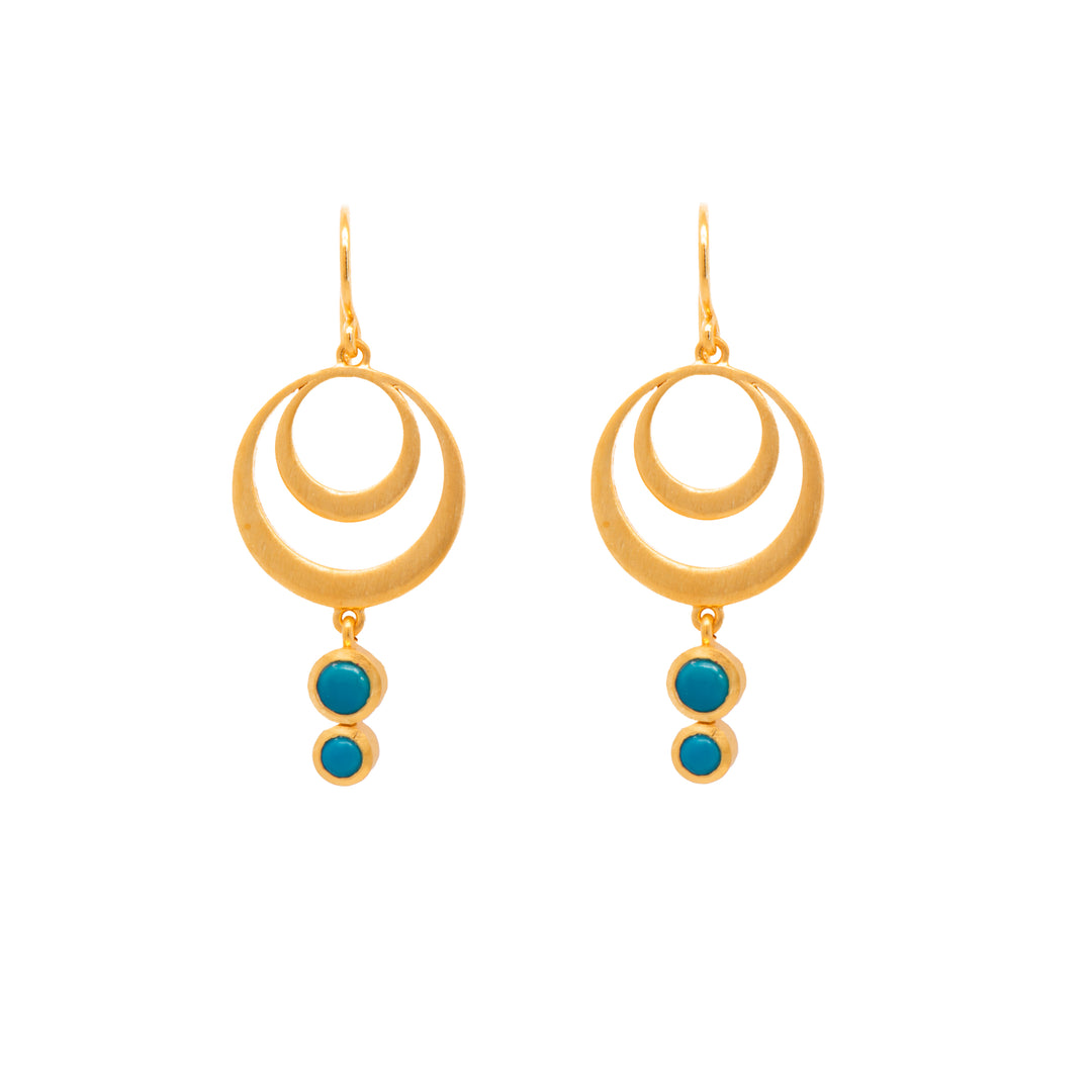 Strength Double Circle Wire Earrings 24K Gold Vermeil in Various Gemstones Turquoise