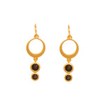Load image into Gallery viewer, STRENGTH SINGLE CIRCLE SMOKY QUARTZ WIRE EARRINGS 24K GOLD VERMEIL - Joyla Jewelry
