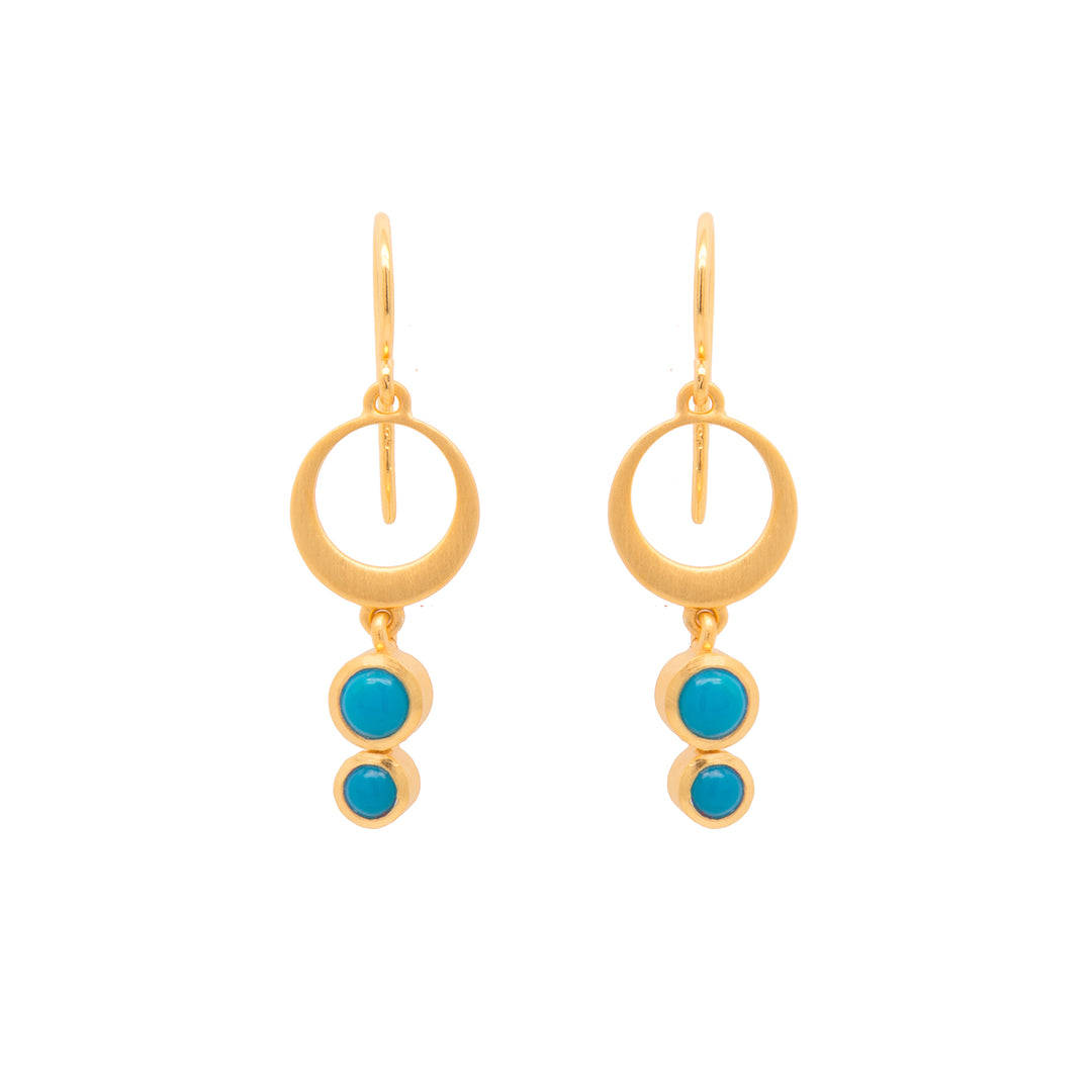 Strength Single Circle Wire Earrings 24K Gold Vermeil in Various Gemstones Turquoise