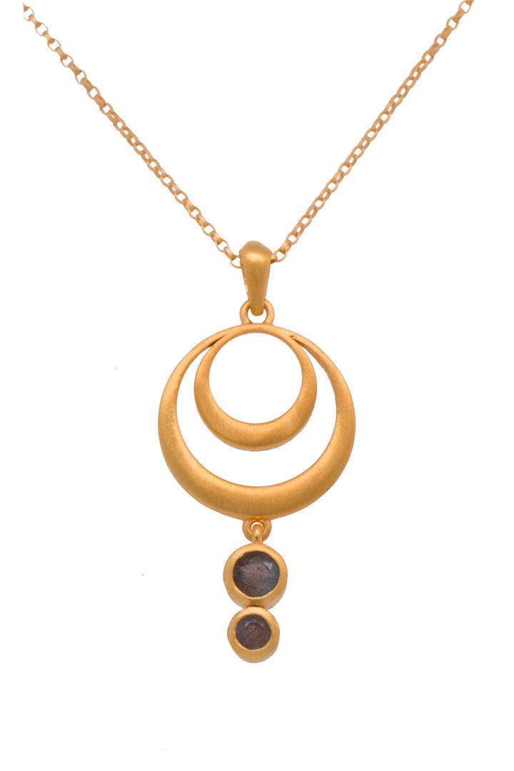 Strength Double Circle Pendant 24K Fair Trade Gold Vermeil in Various Gemstones Labradorite