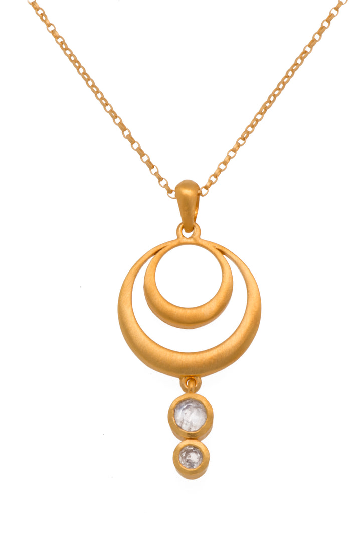 Strength Double Circle Pendant 24K Fair Trade Gold Vermeil in Various Gemstones Rainbow Moonstone