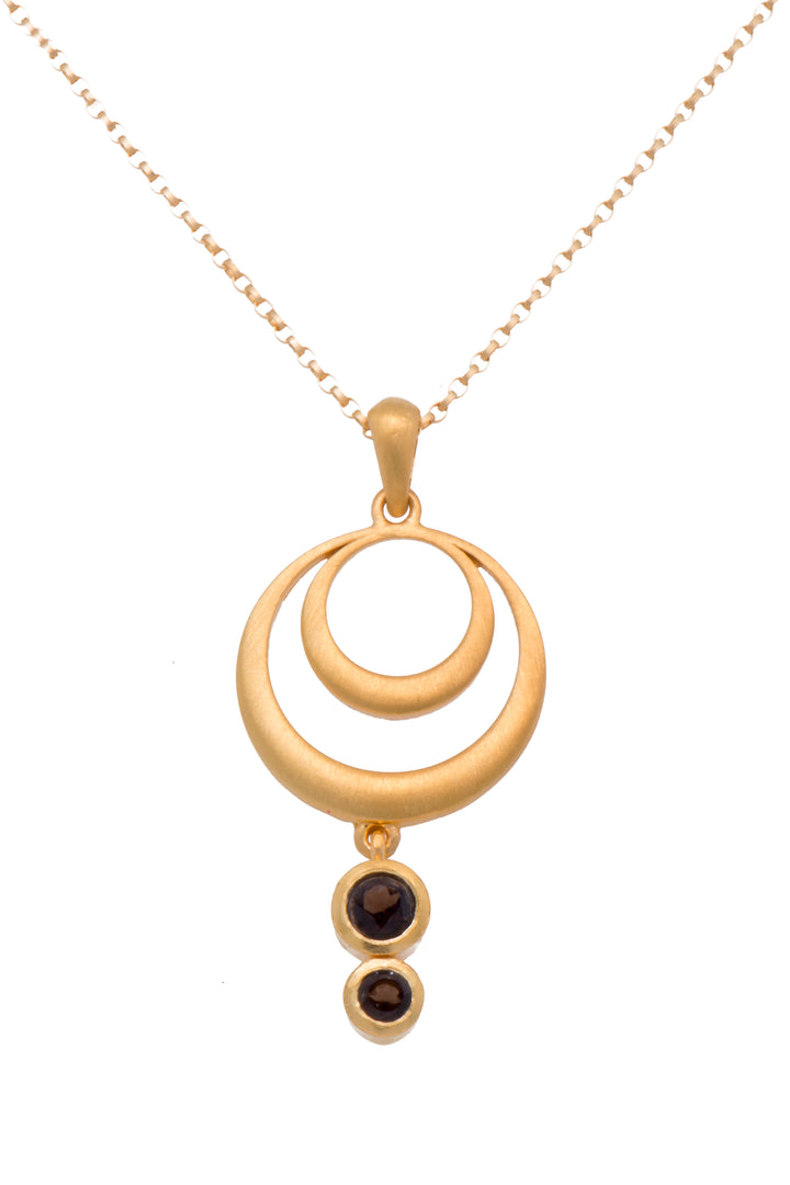 Strength Double Circle Pendant 24K Fair Trade Gold Vermeil in Various Gemstones Smoky Quartz