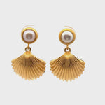 Load and play video in Gallery viewer, Aloha Shell Pearl Post Drop Earrings 24K Gold Vermeil
