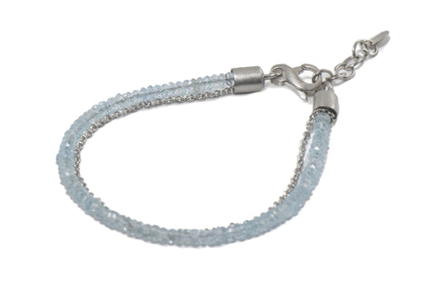 THREE STRAND BRACELET WITH BLUE TOPAZ AND RHODIUM STERLING SILVER PLATED CHAIN - Joyla Jewelry