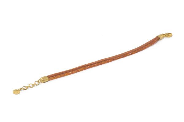 TWO STRAND BRACELET WITH FACETED CARNELIAN AND ORANGE LEATHER FAIR TRADE 24K GOLD VERMEIL - Joyla Jewelry