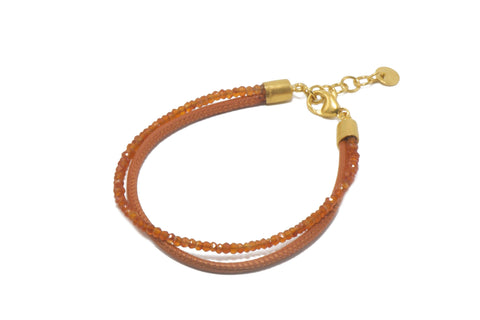TWO STRAND BRACELET WITH FACETED CARNELIAN AND ORANGE LEATHER FAIR TRADE 24K GOLD VERMEIL - Joyla Jewelry