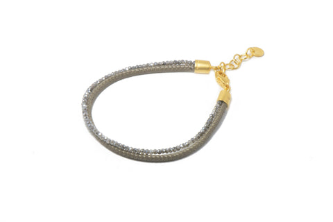 TWO STRAND FACETED LABRADORITE & GREY LEATHER BRACELET FAIR TRADE 24K GOLD VERMEIL - Joyla Jewelry
