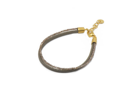 TWO STRAND FACETED ZIRCON & GREY LEATHER BRACELET FAIR TRADE 24K GOLD VERMEIL - Joyla Jewelry