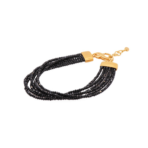 Black Spinel Bracelet, Fair Trade 24K Gold Vermeil 2mm, 6 Strand