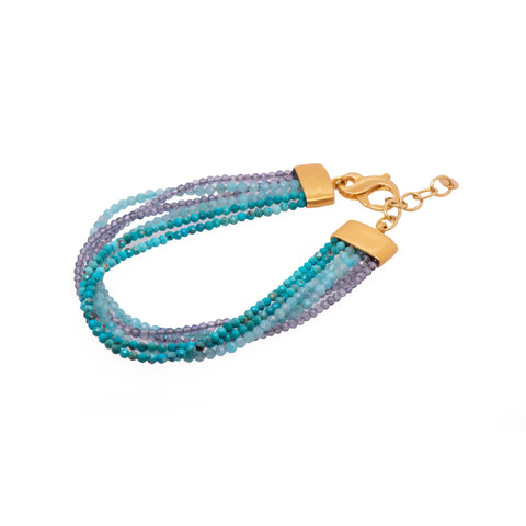 Multi Strand Turquoise, Amazonite, Iolite Bracelet 24K Fair Trade Gold Vermeil