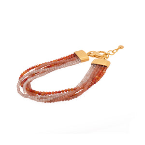 Carnelian, Moonstone and Zircon Bracelet, Fair Trade 24K Gold Vermeil 2mm, 6 Strand