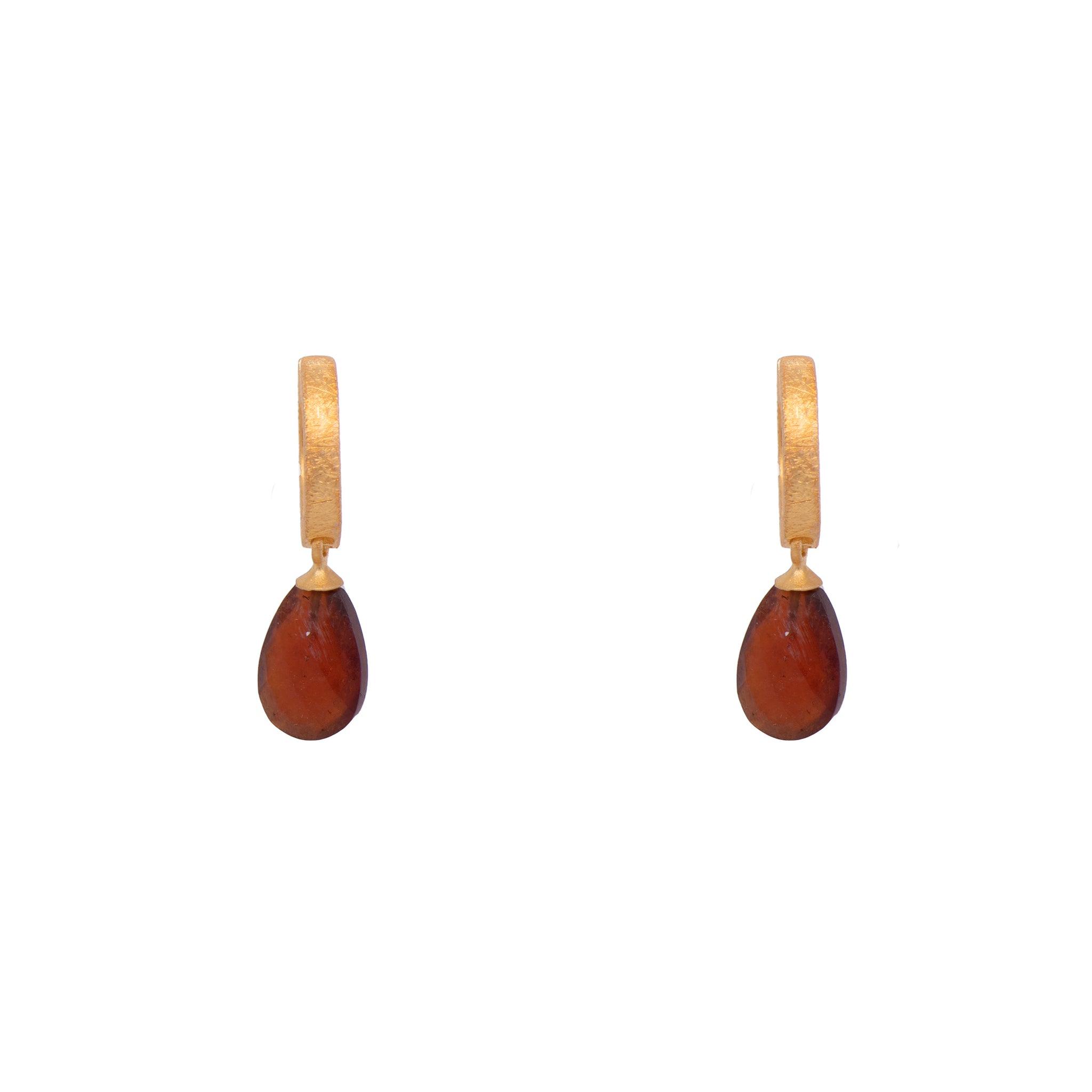 Garnet Faceted Drop Huggie Hoop Earrings 24K Fair Trade Gold Vermeil