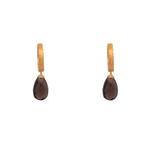 Smoky Quartz Faceted Drop Huggie Hoop Earrings 24K Fair Trade Gold Vermeil