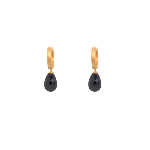 Black Spinel Drop Huggie Hoop Earrings 24K Fair Trade Gold Vermeil
